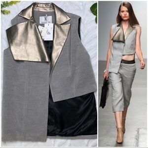 Vivienne Hu Asymmetrical Metallic Bronze Wool Patent Leather Longline Vest NWT